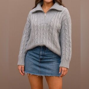 Sincerely Jules Womens Blue Chunky Partial Zip Pullover Cable Knit Sweater sz XL